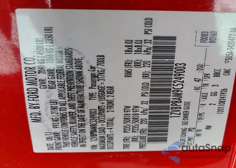 2012 Ford Mustang z USA, uszkodzony, nr VIN 1ZVBP8AM9C5249003